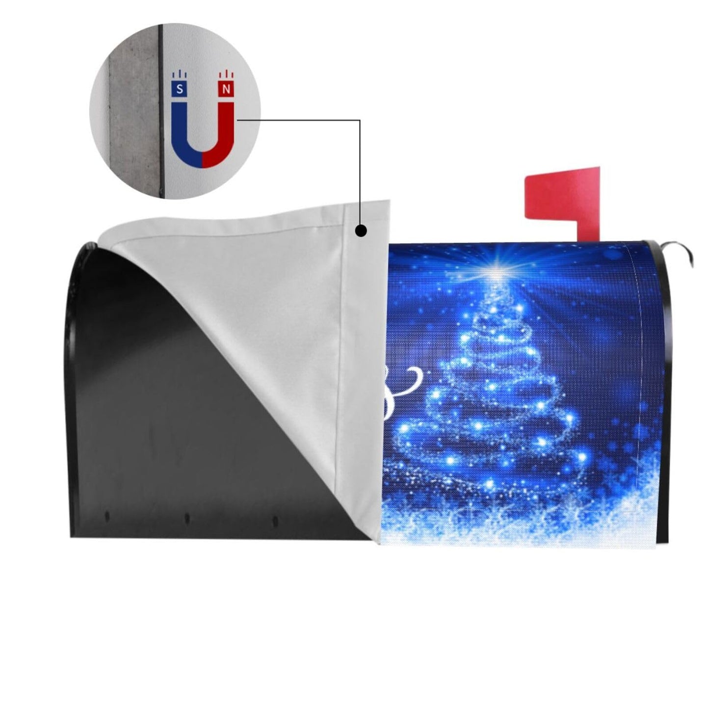 Mailbox Covers Merry Christmas Blue Snow Tree Magnetic Letter Post Box Cover Standard Size 25.5 x 21 Inch Garden Yard Home Decorative
