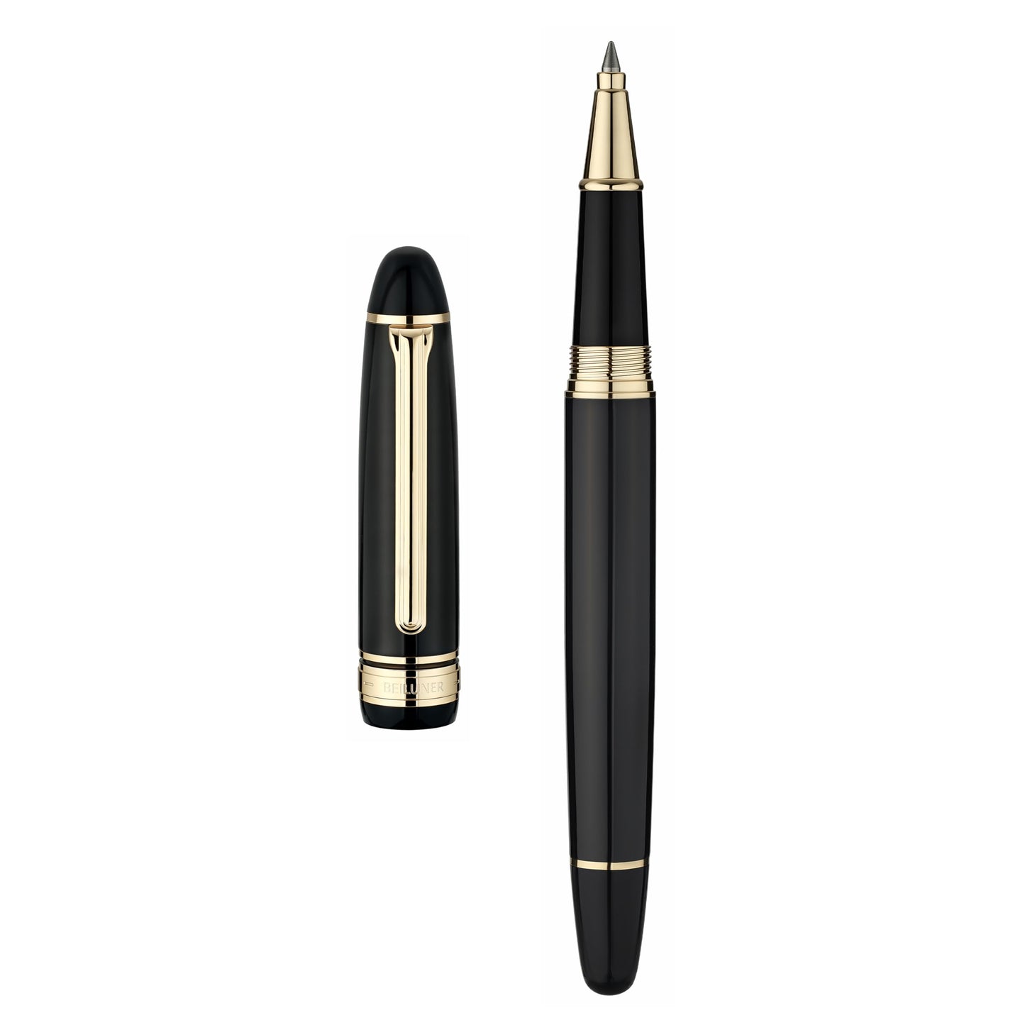 BEILUNER 319 Piano Black Lacquer Rollerball - Stunning Luxury Pen with 24K Gold, Heavy, Schneider Black Ink Refill, Best Gift Set for Men & Women, Professional, Executive Office, Fancy Classic Pens