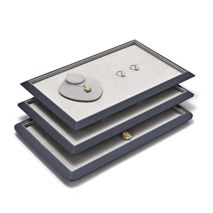 Oirlv Gray Leather Jewelry Display Tray with Microfiber Lining, Premium Square Corner Organizer