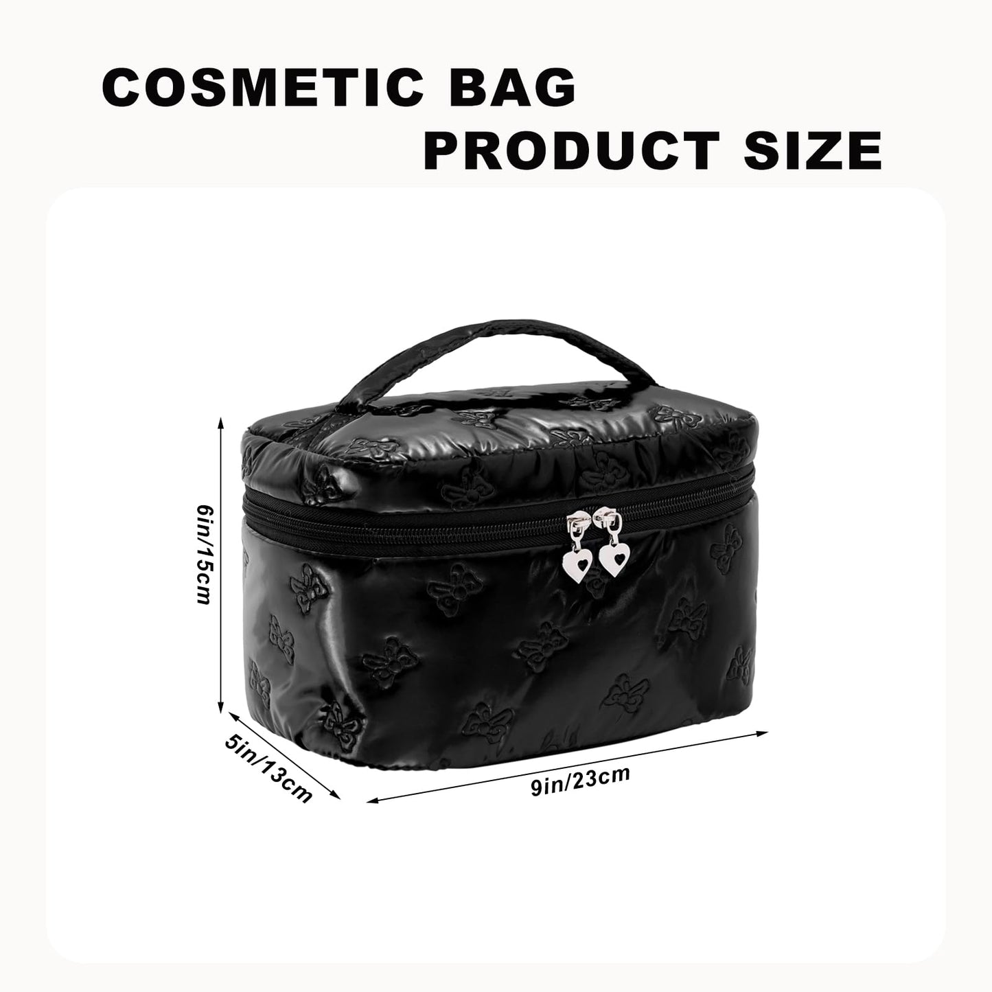 Alamealle Large Cosmetic Bags Travel Makeup Bag with Mesh Pocket Portable Cute Toiletry Bag Aesthetic Make Up Organizer with Handle for Women Girls (Black)