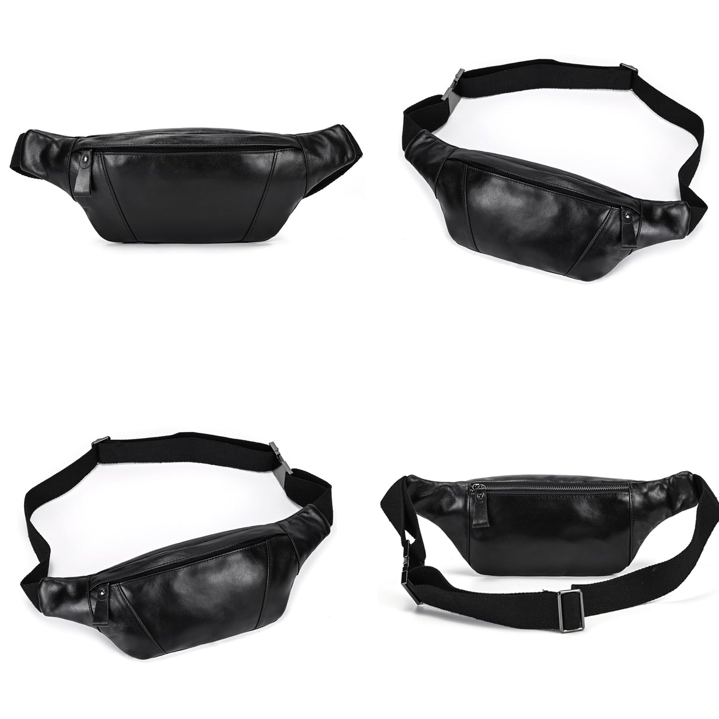 Genuine Leather Fanny Pack for Women & Men, Crossbody Waist Pack with Adjustable Strap, Hiking Hip Bum Belt for Travel, Hiking, Running