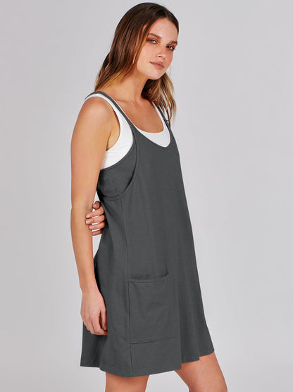 ANRABESS Women Athletic Dress Summer Tennis Workout Active Sports Mini Romper Dress Built in Shorts Travel Vacation Clothes Gray X-Large