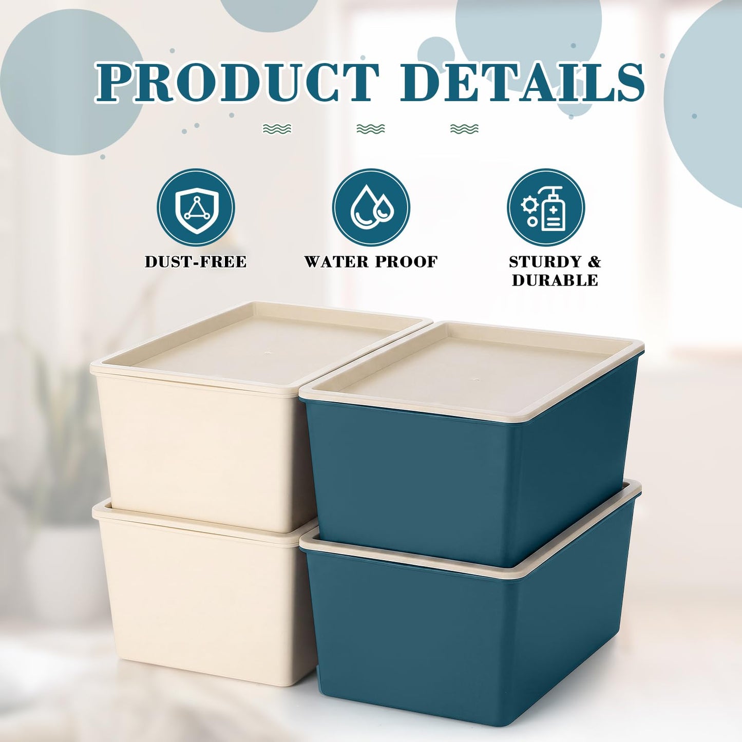 Menkxi 4 Pcs Storage Bins with Lids Plastic Stackable Containers for Organizing Shelves Christmas Ornament Box Baskets(Beige, Blue,Small)