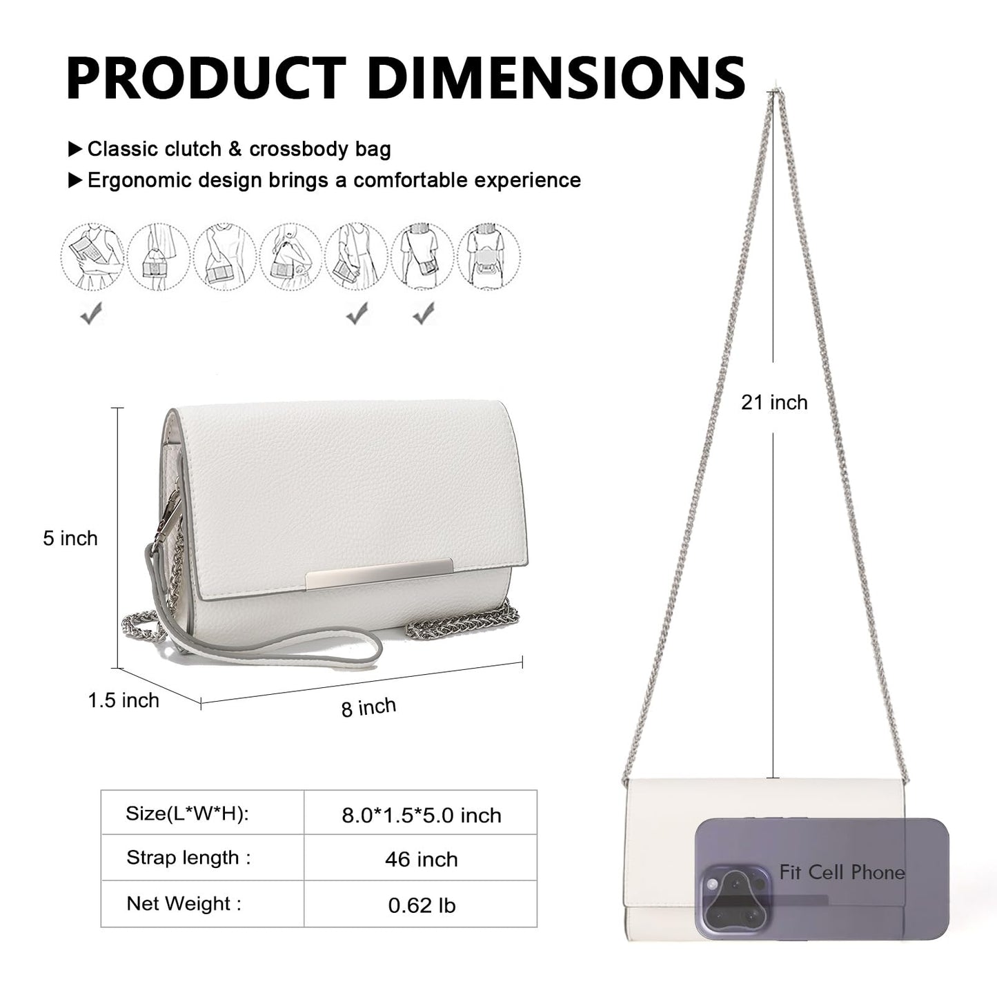 AFKOMST Versatile Clutch Purse for Women Wristlet Evening Bag and Small Summer Purse Crossbody for Formal Events or Daily Use