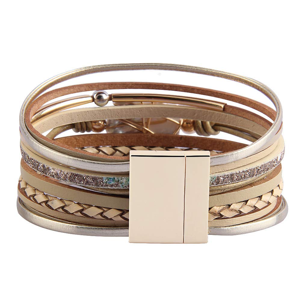 GelConnie Womens Leather Cuff Bracelet Baroque Pearl Boho Wrap Cuff Bracelets Gold Tube Bangle Infinity Wrap Bracelet Handmade Wristbands Jewelry Bohemian Gift for Women, Mother