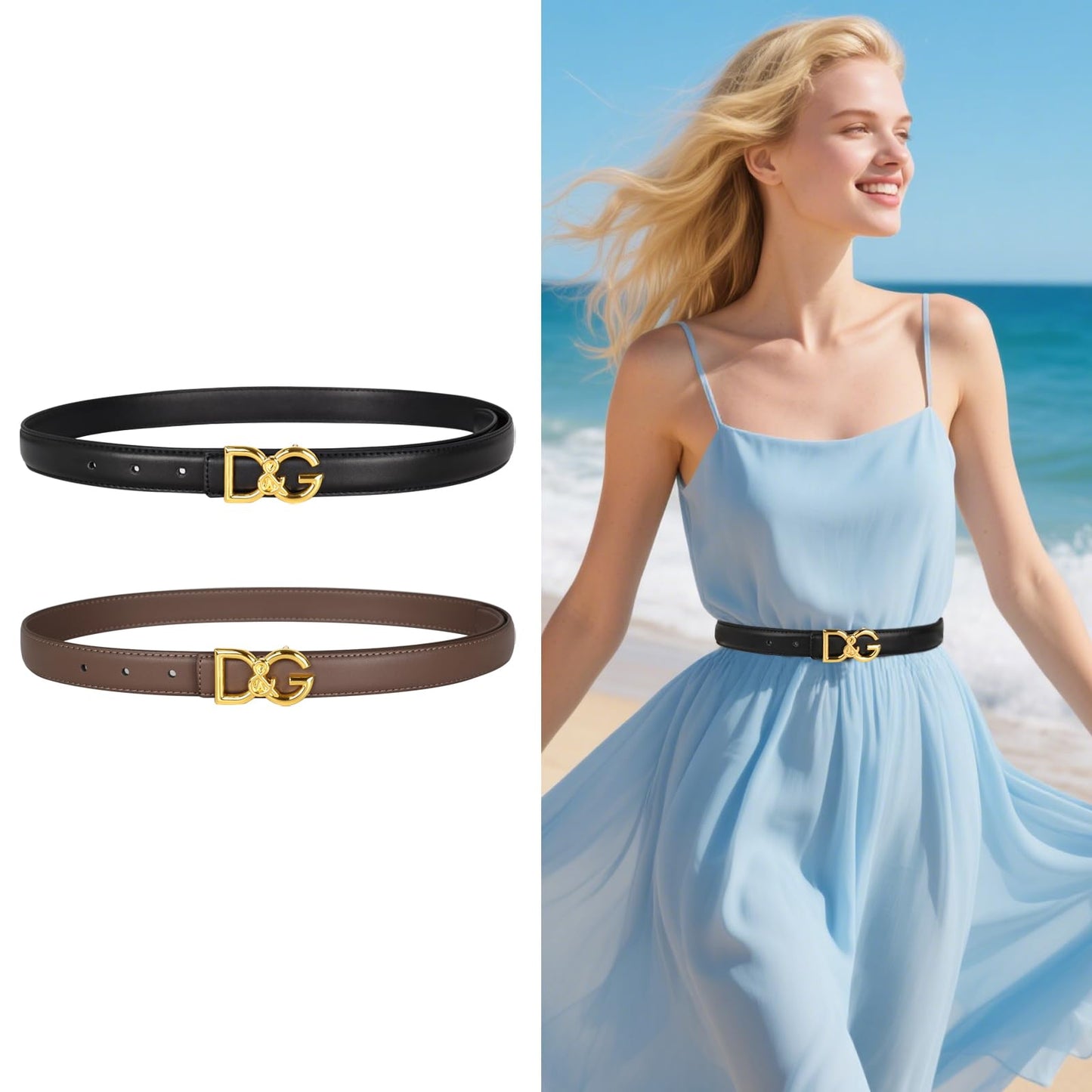 Aurolran Women's Fashion Classic Metal Buckle Leather Belt with Jeans Dress