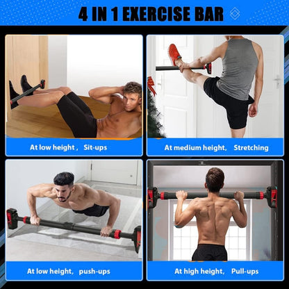 Garvee Pull Up Bar for Doorway - Adjustable No Screws Chin Up Bar for Home Gym, 440 LBS Max Load, with Level Meter & Anti-Slip Design for Strength Training,Red