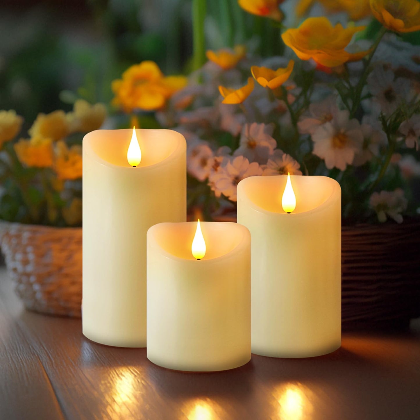 Rechargeable Candles with Remote - LED Pillar Candles with USB Charging Cable, Real Wax Flameless Candles for Lantern Romantic Home Decor, Φ 3" H 4" 6", 3 Pack for Halloween Decor