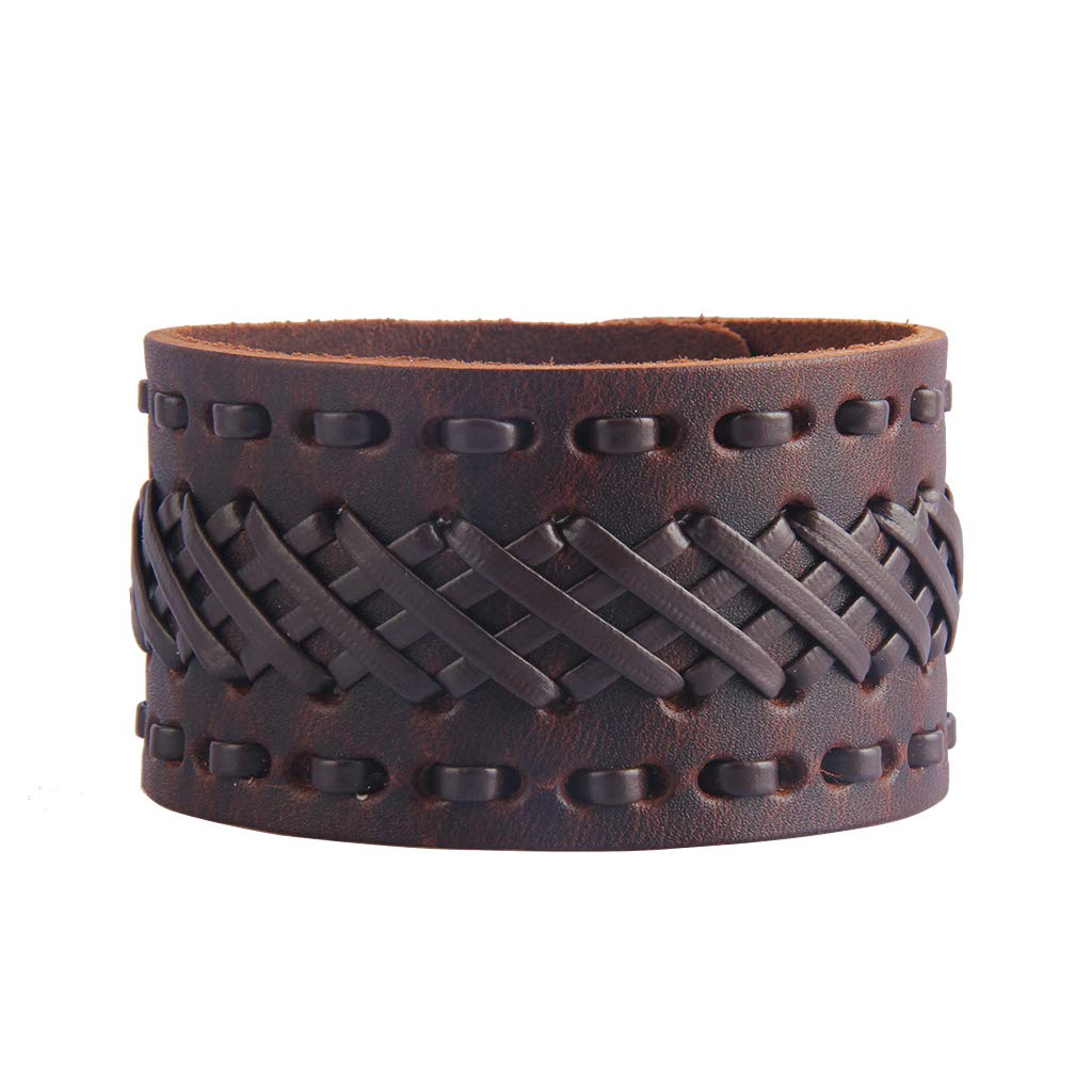 Jeilwiy Bracelets for Men Leather Wristbands Handmade Wide Cuff Bangle Rock Punk Jewelry Gifts