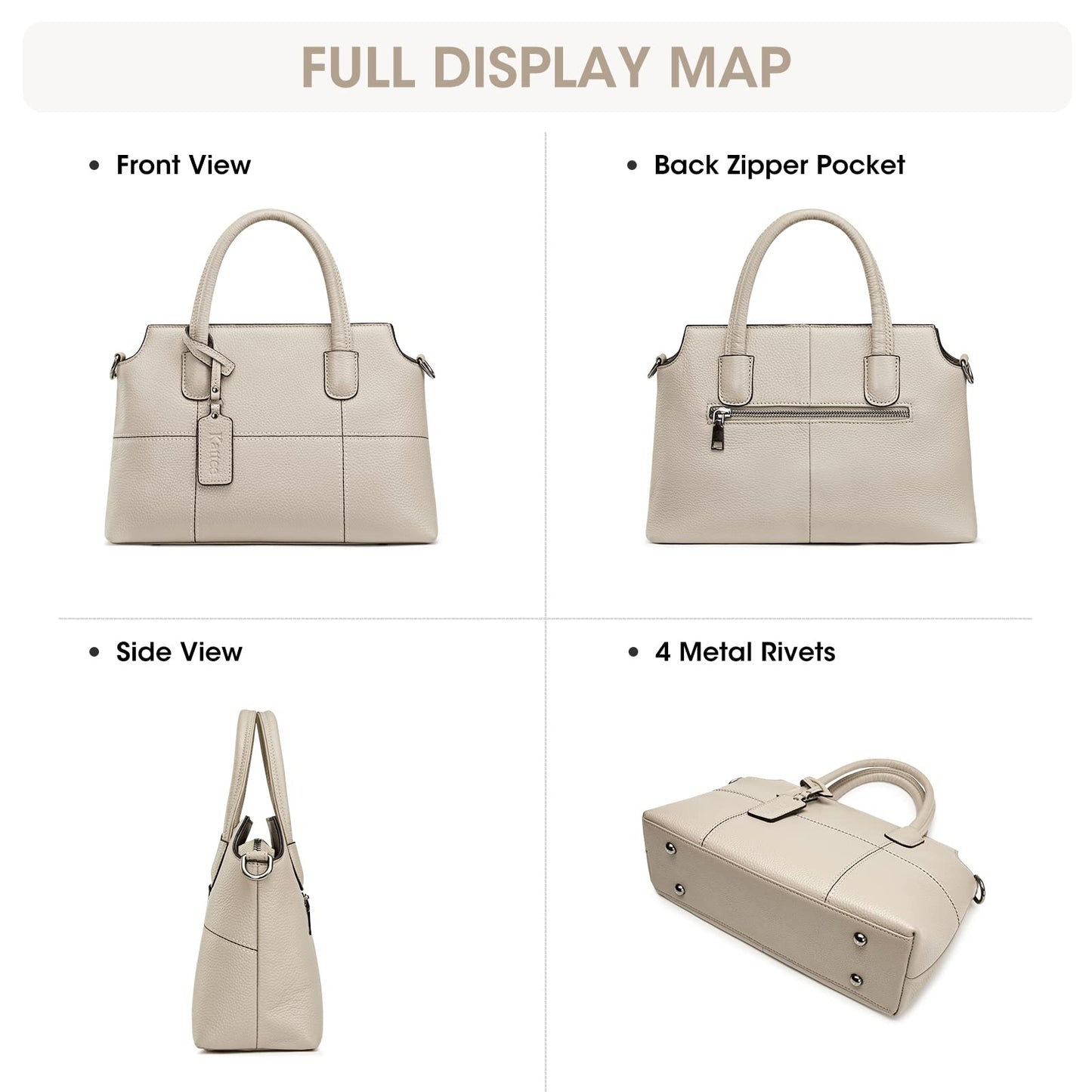 Kattee Genuine Leather Handbags for Women, Soft Hobo Satchel Shoulder Crossbody Bags Ladies Purses (Meduim)