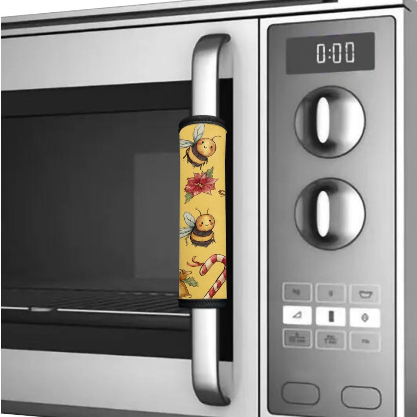Hwzdsyxl Fridge Door Handle Covers Kitchen Appliance Protective Gloves Christmas Decor 6 PCS Anti-Scratch Refrigerator Handle Cover Keep Off Stains Food Spot, Bee Poinsettia Candy Cane Yellow Print