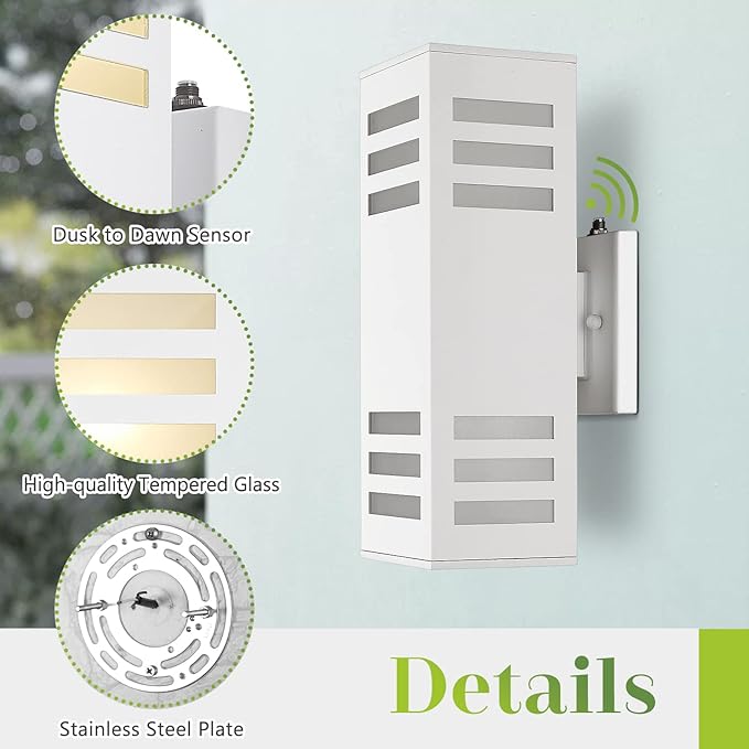 Dusk to Dawn Outdoor Wall Lights, Modern Porch Wall Lights White, 13" Outdoor Wall Sconce Waterproof Aluminum, Exterior Wall Lamps, Patio Up and Down Light for Doorway, Garage, Hallway