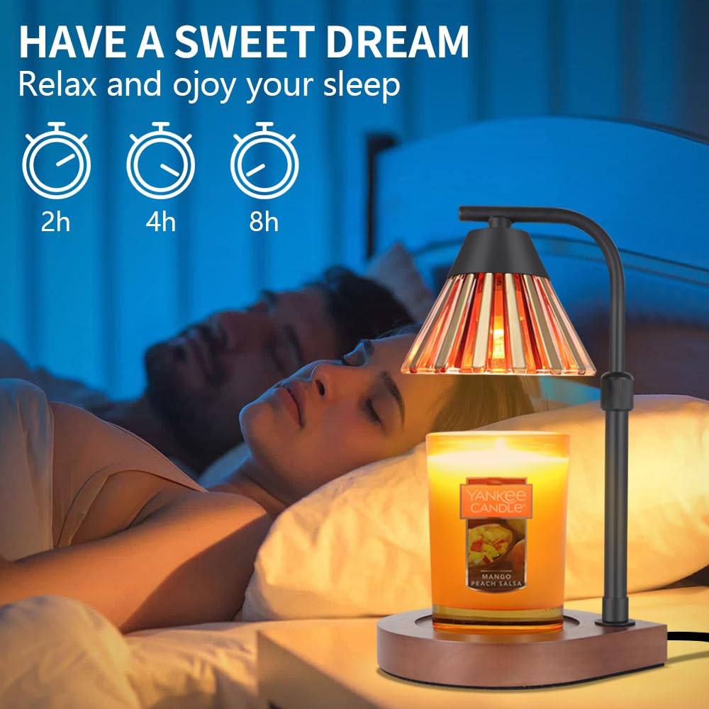 Dimmer Candle Warmer Lamp with Timer Adjustable Height Electric Wax Warmer for Jar Candles Home Offices Decor Birthday for Women Mom Grandma (Gold-Yellow)