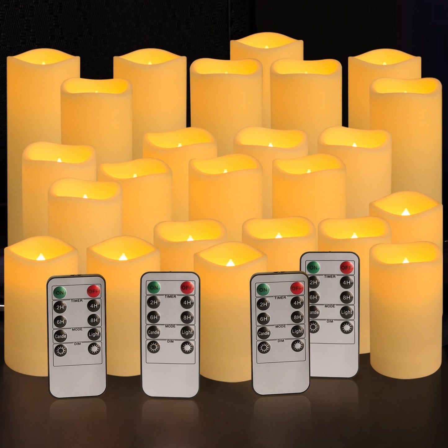 YOROXRG Set of 24 Waterproof Outdoor Flameless Candles, LED Candles with 4 Remote and Timer,(H 4" 5" 6" x D 2.2"),for Christmas,Halloween,Wedding,Festival
