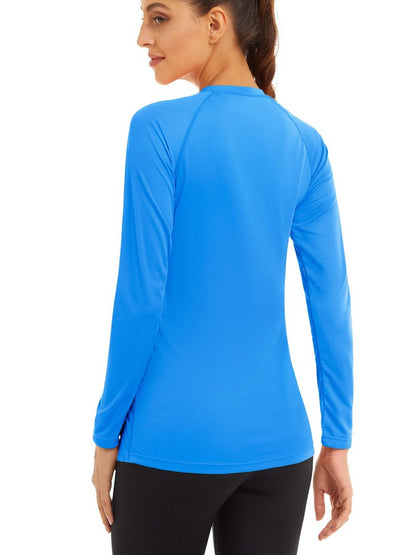 MAGCOMSEN Women's Quick Dry Running Shirts - Sun Protection Rashguard Long Sleeves Summer Tops Azure