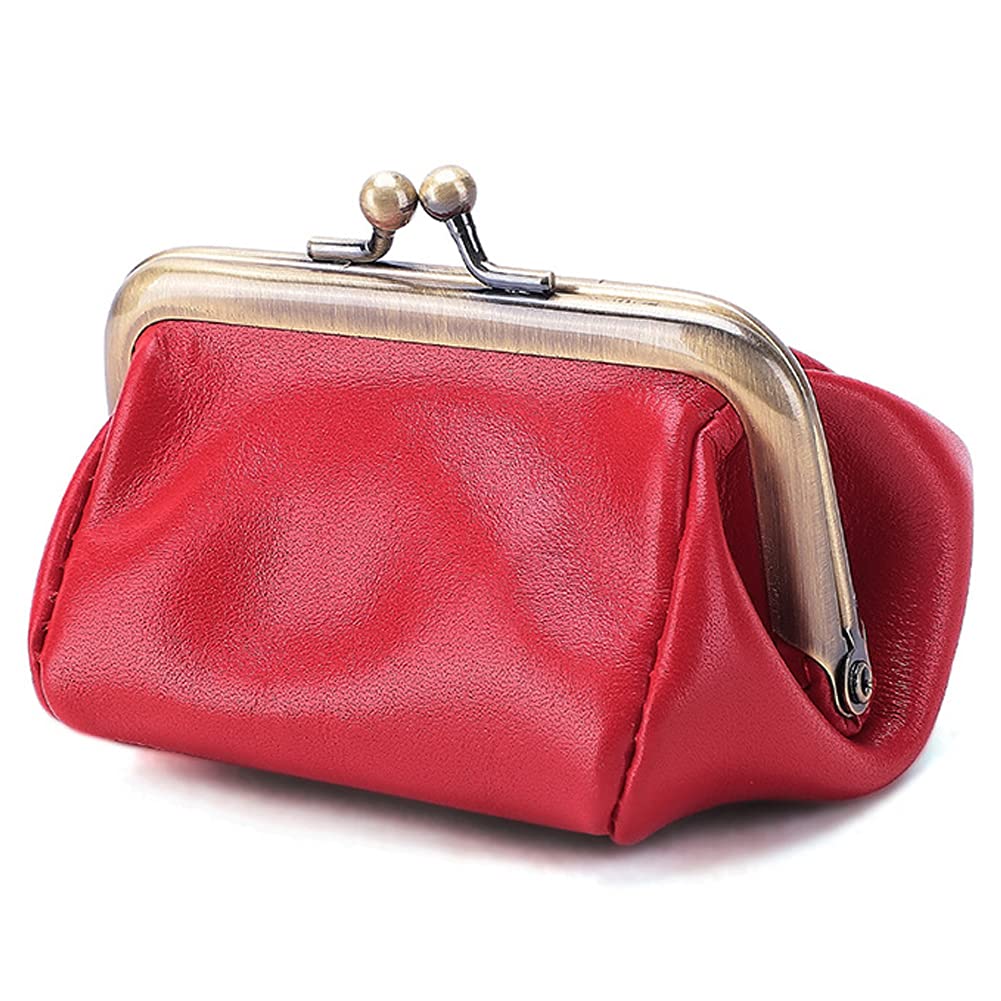ROUROU Genuine Leather Clutch Bag for Women Kiss Lock Wallet Retro Coin Purse Coin Organizer Cute Purse