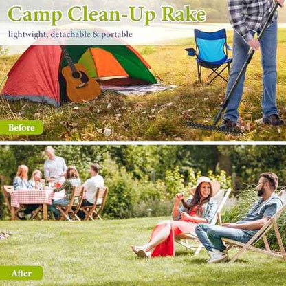 Adjustable Bow Rake Heavy Duty, Dual-Sided Steel Garden Rake Tool for Gathering Leaves, Pine Straw, Thatching, Breaking Up Soil, Leveling Gravel