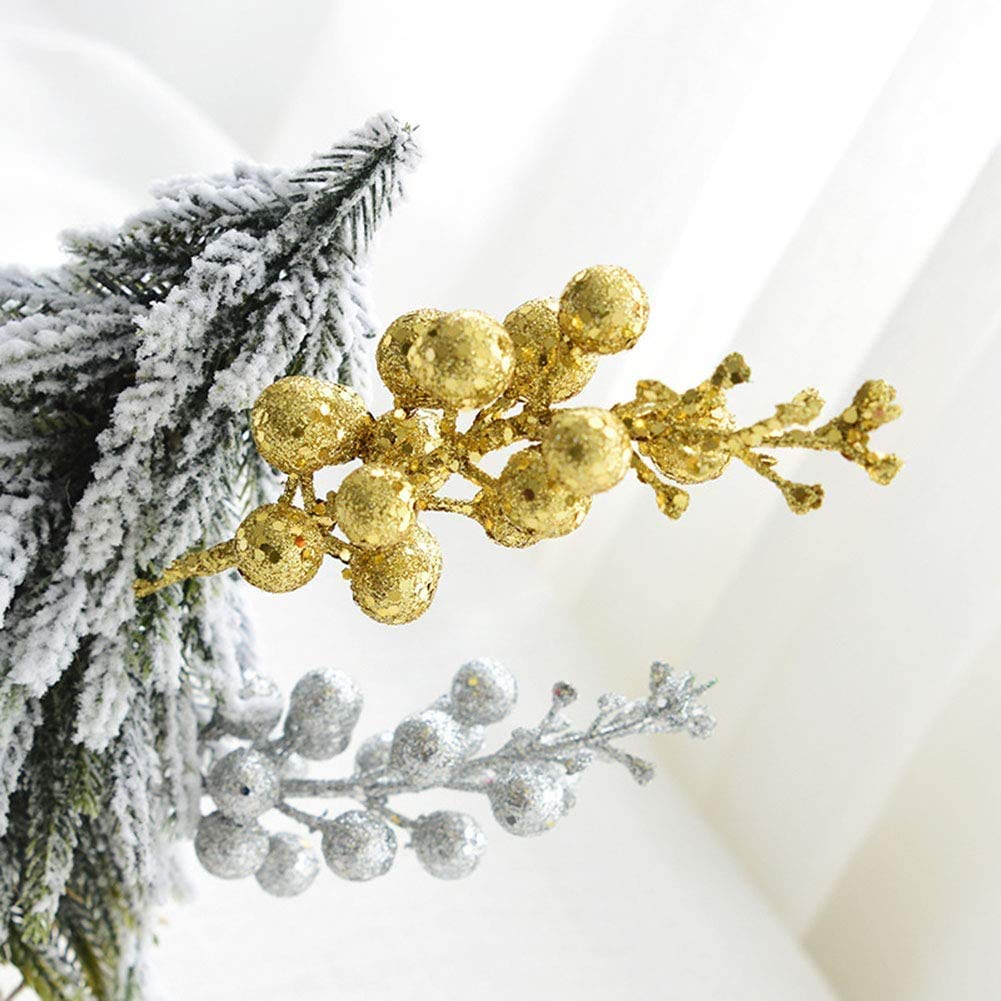 Kubert 15 Pack Christmas Glitter Berries Stems, 8 Inch Artificial Christmas Picks for Christmas Tree Ornaments, DIY Xmas Wreath, Crafts, Holiday and Home Decor (Copper)