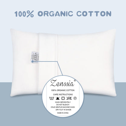 Zenssia Organic Cotton Toddler Pillowcase/Travel Pillowcase Pack of 2 Set 13x18 Inches with Envelope Closure - Soft & Breathable Baby Pillow Case Cover Solid White