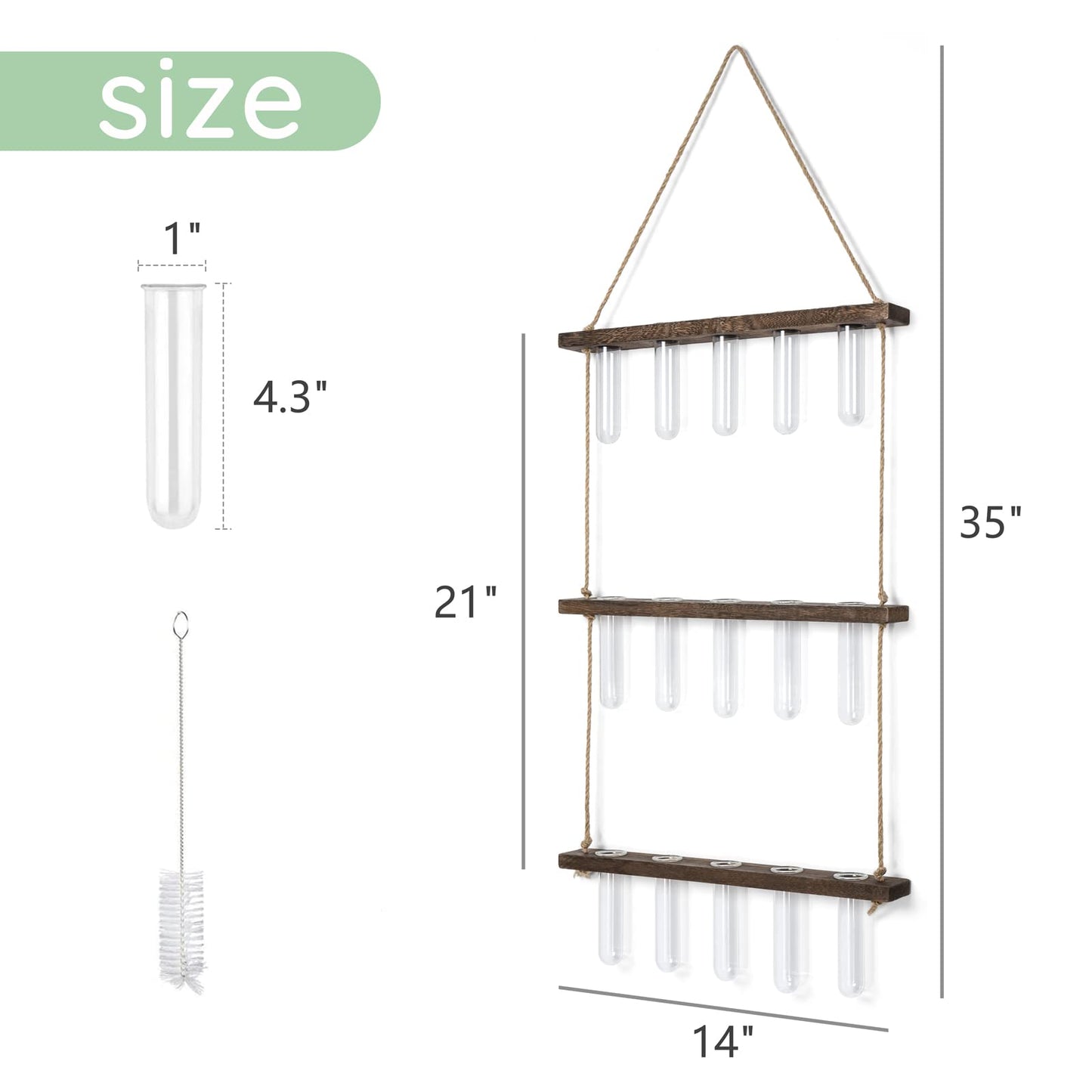 Mkono Plant Propagation Tubes, 3 Tiered Wall Hanging Terrarium with Wooden Stand Mini Test Tube Flower Vase Glass Planter Stations for Hydroponic Cutting Home Garden Office Decor Plant Lover Gift