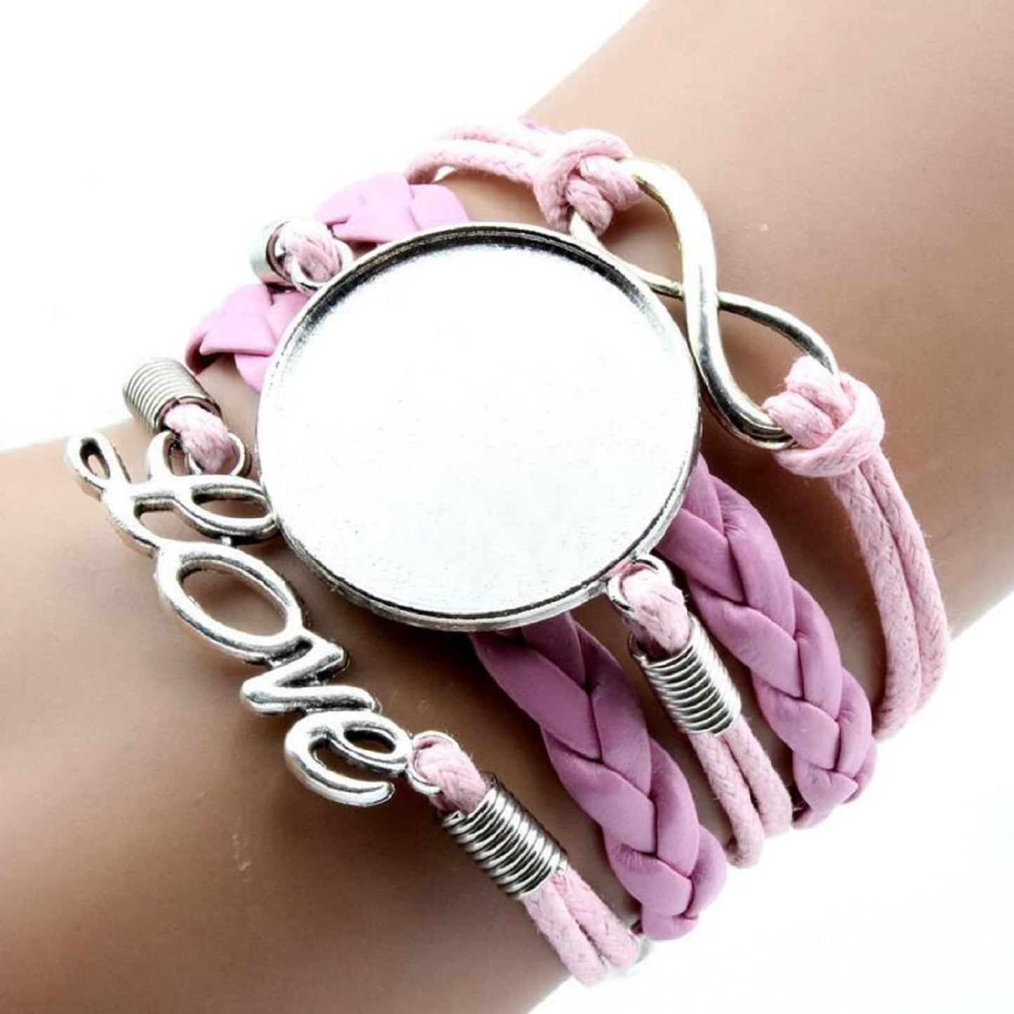 MIAO JIN 12PCS 25mm adjustable round Cabochon Bezel Disc Rough bracelet leatherette Bracelet Bezel set for hand crafted bracelets
