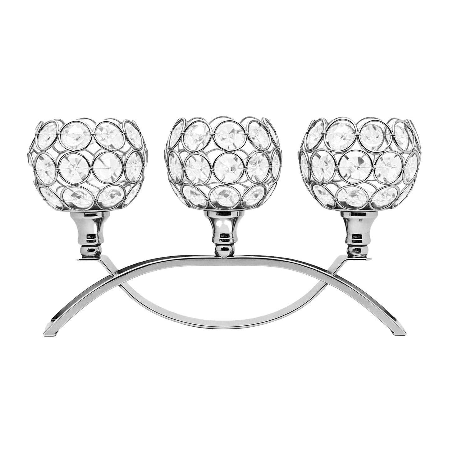 3-Arm Arched Crystal Candelabra, Sliver Candle Holder Table Centerpiece for Wedding, Home Decor, Dining, Party, Thanksgiving & Christmas Decoration(1PCS)