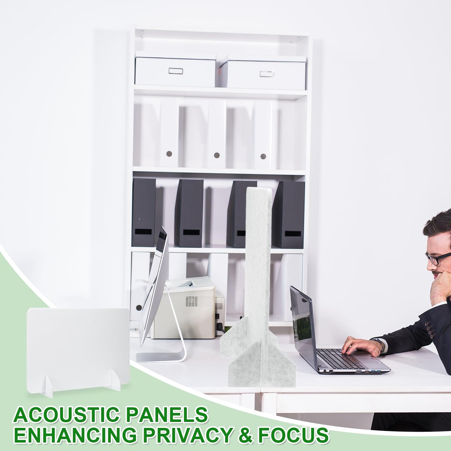 PATIKIL Desk Dividers 24" x 16", 1 Pack Desk Privacy Panel Freestanding Noise Reducing Partition Acoustic Panel with 2Pcs Support Feet for Testing Office Home Library, Pure White Style A
