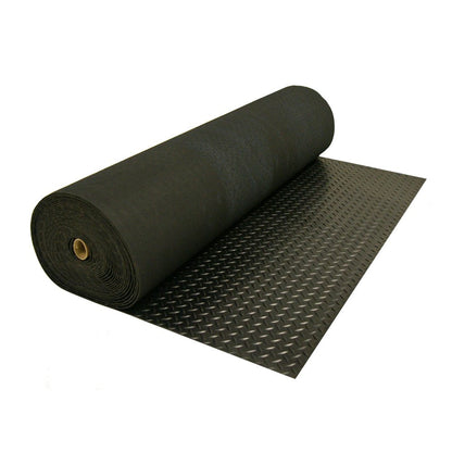 Rubber-Cal Diamond-Plate Rubber Flooring Roll - 3 mm x 4 ft x 2 ft Roll - Black