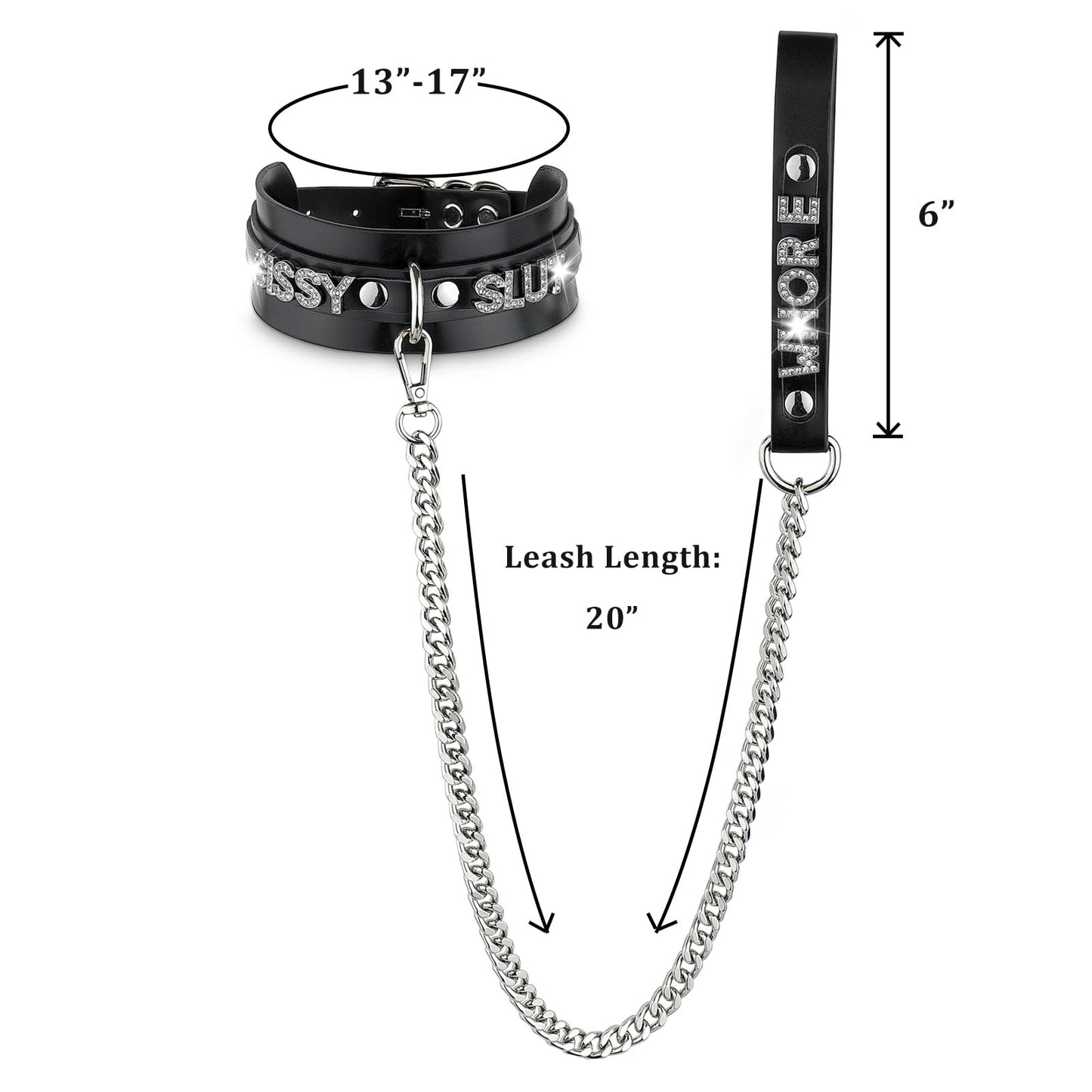 ADEMISHIA Women's Black Leather Choker Necklace with Rhinestone Letters, Adjustable Punk Gothic Custom Name D-ring Collar Jewelry For Women