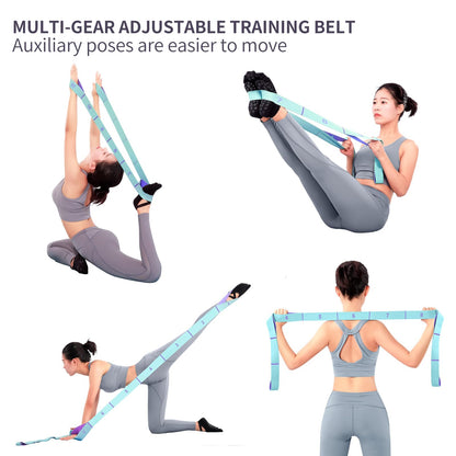 Elastic Stretching Strap with 11 Loops, Adjustable Yoga Strap for Stretching, Physical Therapy, Pilates, Dance, Ballet, Hamstring Stretcher – Non-Slip Fabric Stretch Band for Home Flexibility Workout (Blue)