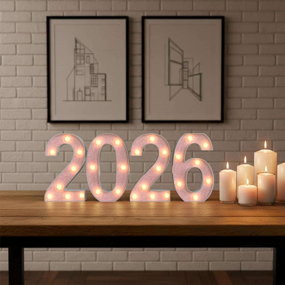 Pink 2026 LED Marquee Numbers, LED Marquee Letter Lights New Year Decor, Grad 2026 Sign Light up Letters for Graduation Decorations, Class of 2026 Light Up Numbers for Home College Graduation Party