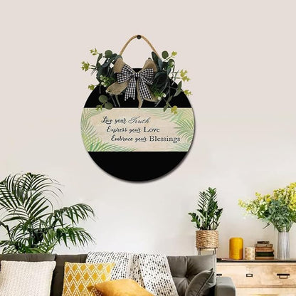 Embrace Your Blessings Front Door Sign Funny Wreaths Hanging Wooden Plaque Decoration Round Rustic Wood Farmhouse Porch Decor for Home Front Door Decor, 12 x 12 Inch
