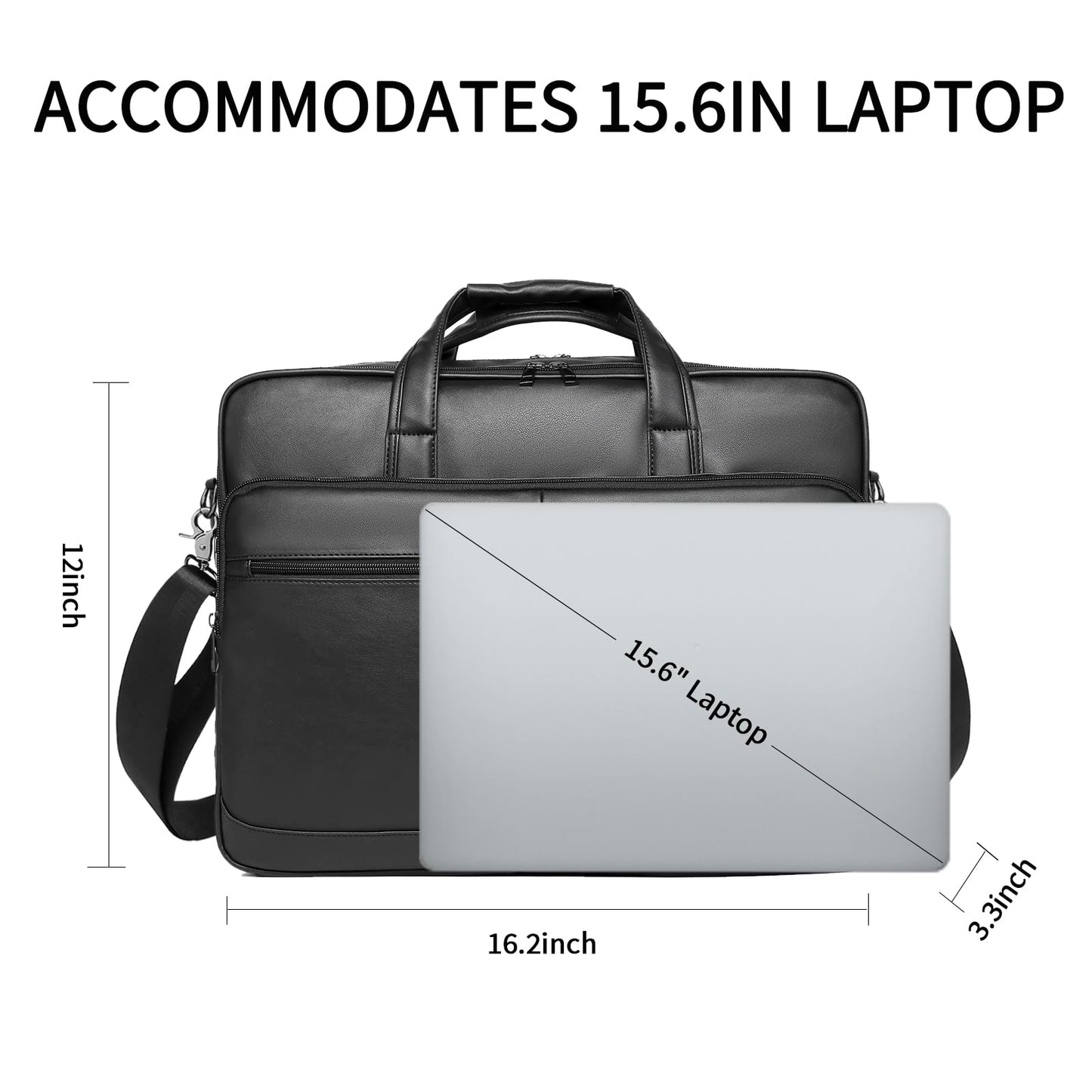 seyfocnia Men’s Leather Messenger Bag, 15.6 Inch Laptop Briefcase Satchel Computer Shoulder Bag Business Handbag-Black
