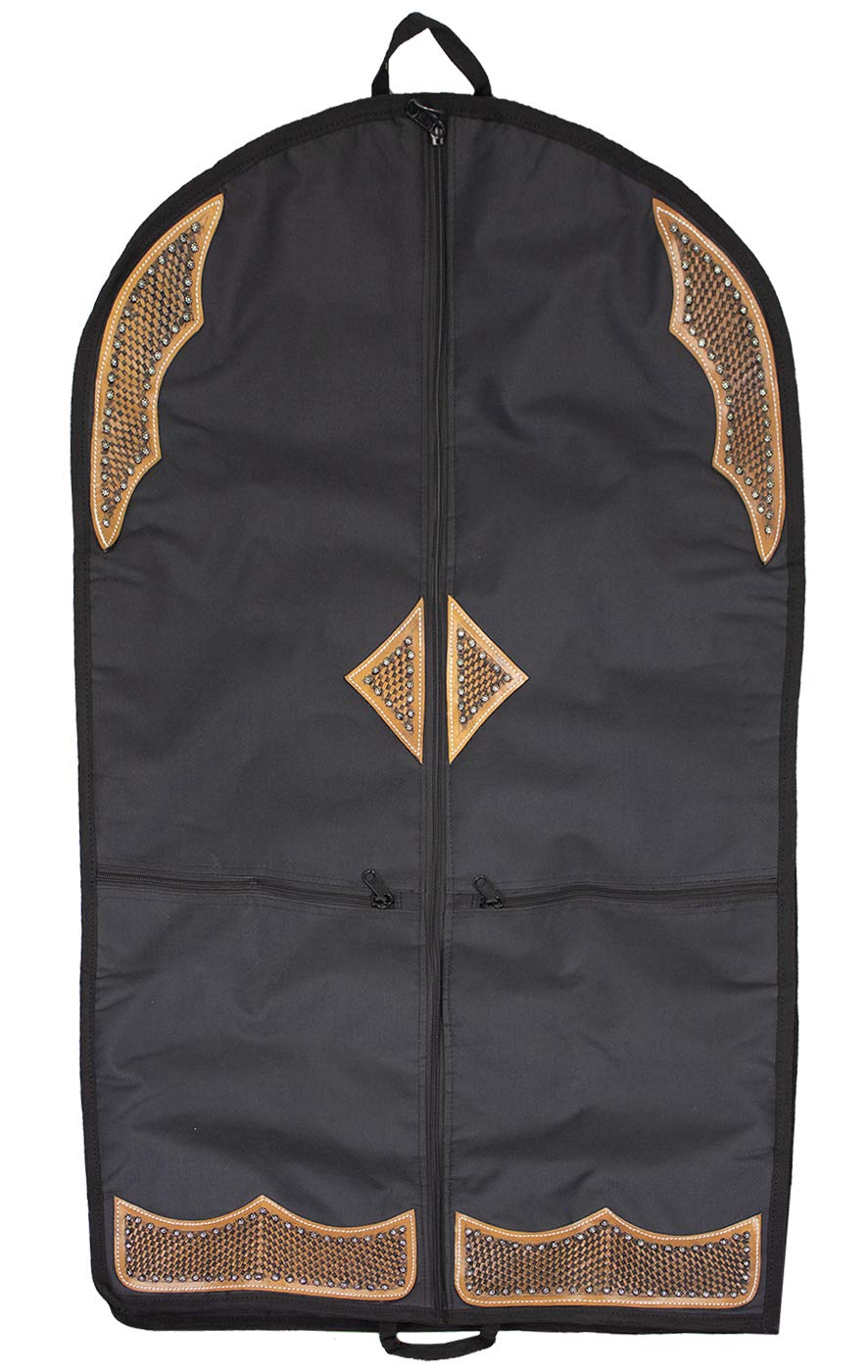 Tahoe Premium Durango Western Garment Carry and Storage Bag - Three Layer Waterproof Padded Construction - Hand Tooled Basket Weave Leather Accents