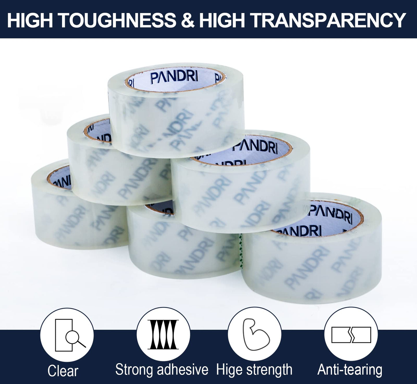 PANDRI Clear Packing Tape, 36 Rolls Heavy Duty Packaging Tape for Shipping Packaging Moving Sealing, 1.88 inches Wide, 65 Yards Per Roll, Total 2340 Yards