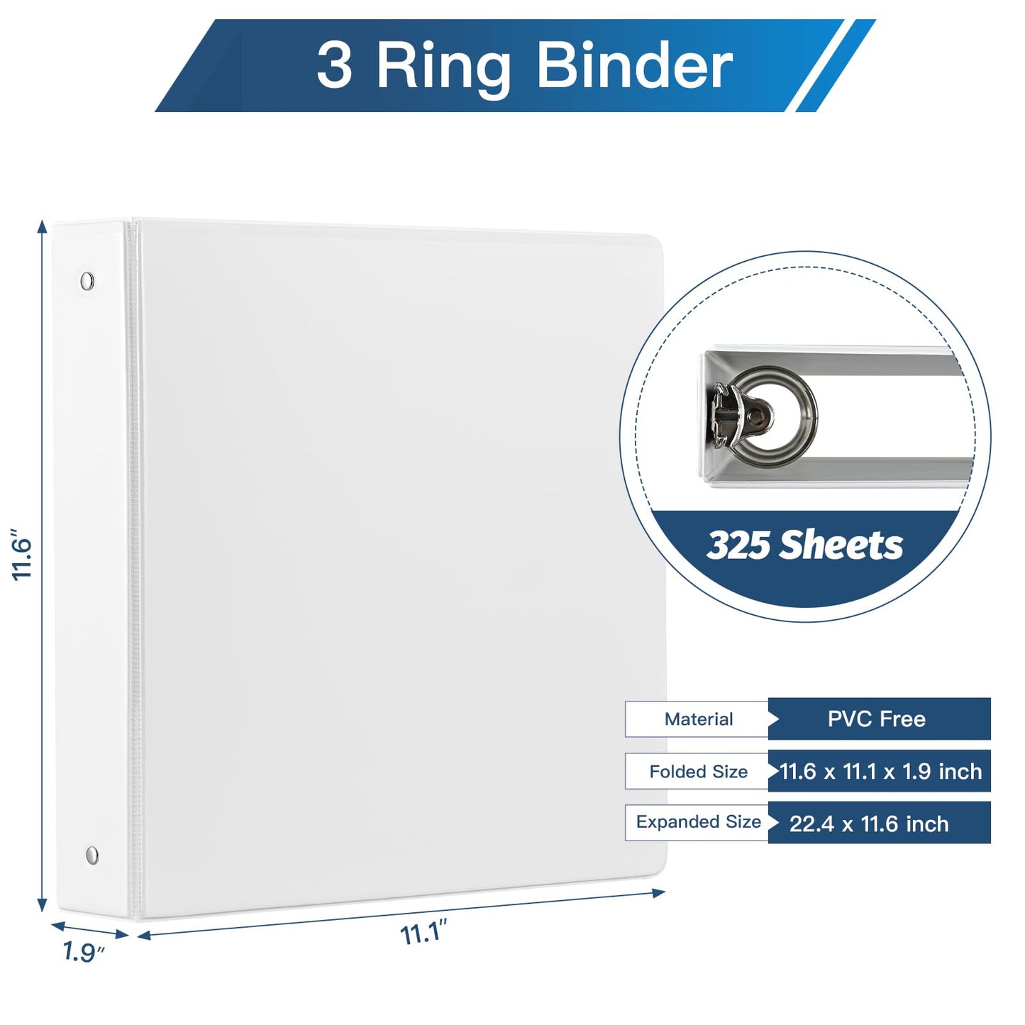 SUIN 1.5-Inch 3-Ring Binders with 2 Interior Pockets, Premium Clear View Presentation Binder Holds 325 Sheets Letter Size, Office School Home,6 Pack