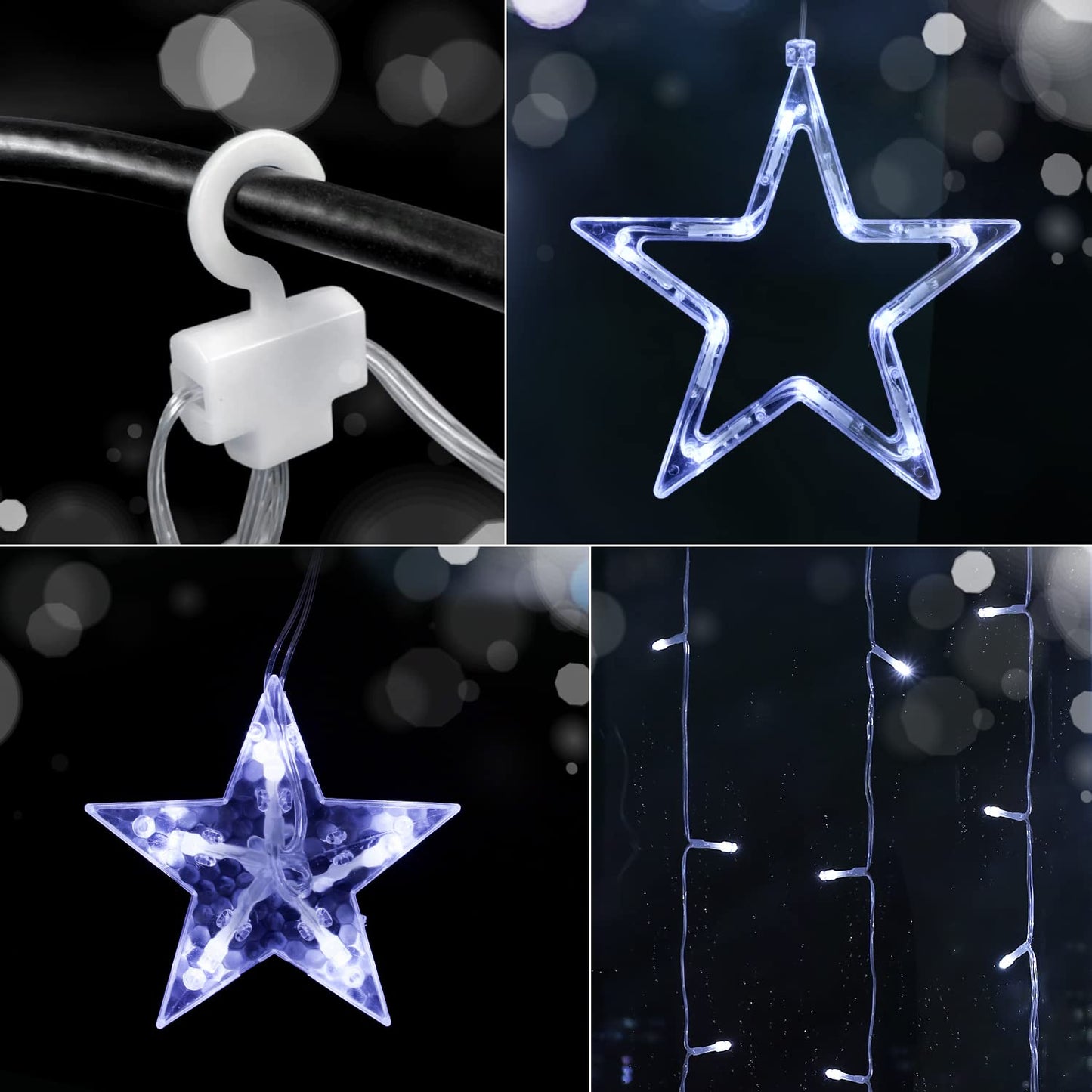 Blingstar Star Curtain Lights - 138 LED 12 Star Lights, 8.2ft Extendable, 8 Modes, Remote, Cool White
