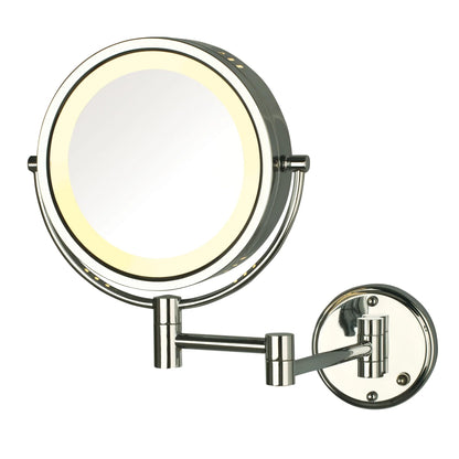 JERDON Wall-Mounted Makeup Mirror with LED Lighting - Direct Wire Lighted Makeup Mirror with 8X Magnification & Nickel Finish Wall Mount - Model HL75ND