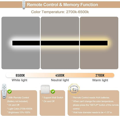 2 Pack 31 inch Modern Outdoor Wall Light with Remote Control, 2700K-6500K Dimmable Exterior Wall Sconce IP65 Waterproof Porch Wall Light Fixture for Patio Garage Hallway