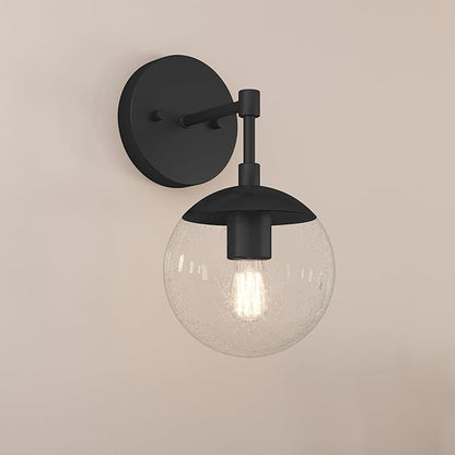 Design House Gracelyn 1-Light Dimmable Wall Sconce, Seeded Glass, Matte Black, 11.65 in H x 6.11 in W x 8 in D, 588871-BLK