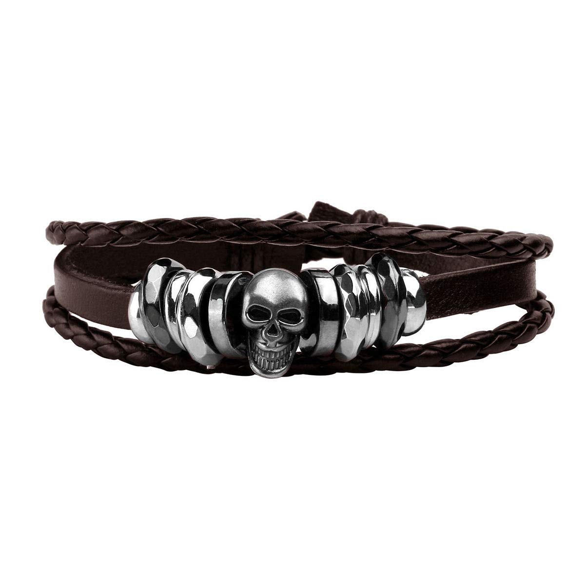 Eigso 6 Pcs Leather Bracelet Braided Wide Wristband Women Men Punk Rock Jewelry Skull
