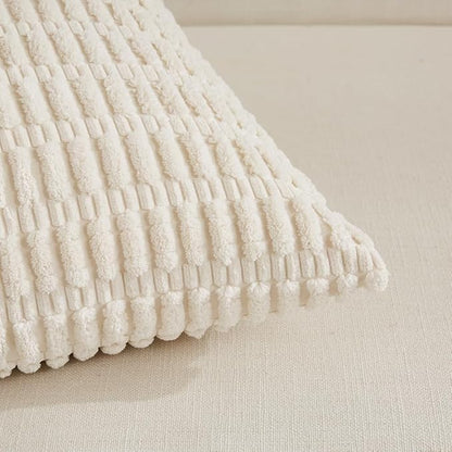 Fancy Homi Cream Boho Lumbar Decorative Throw Pillow Covers 12x20 Inch for Living Room Couch Bedroom, Soft Corduroy Rectangle Solid Cushion Case 30x50 cm, Rustic Farmhouse Home Decor