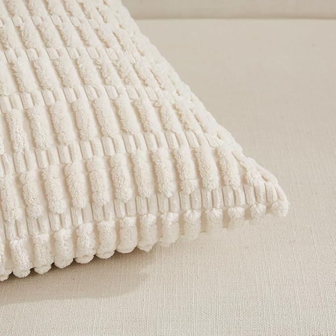 Fancy Homi Boho Decorative Throw Pillow Covers 18x18 Inch for Living Room Couch Bed Sofa, Rustic Modern Farmhouse Home Decor, Soft Corduroy Cream Square Cushion Case 45x45 cm