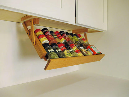 Kitchen Storage Under Cabinet Spice Rack, Handmade Hardwood, Holds 16 Large or 32 Small Spice Containers