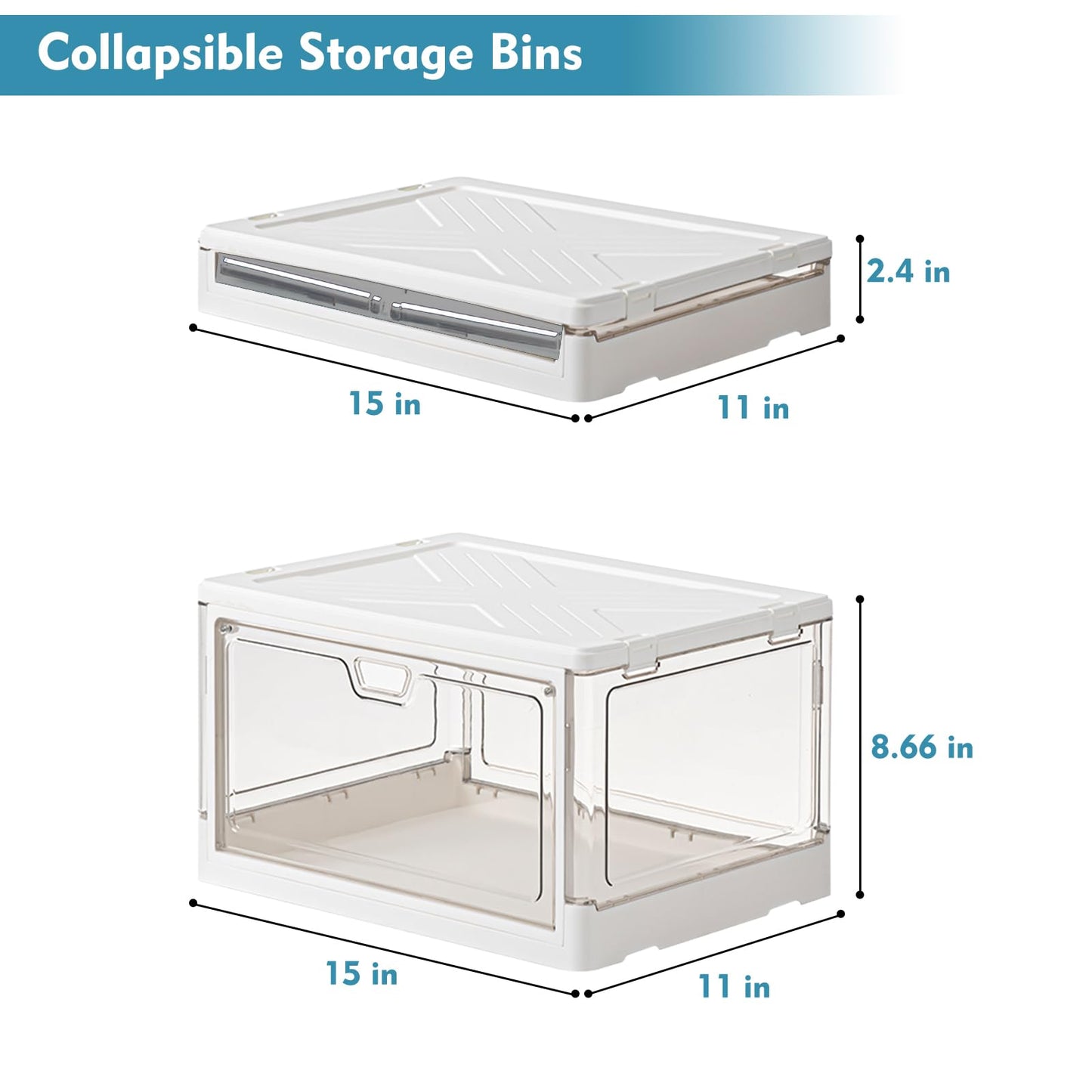 Kmiectse Clear Storage Bin with Lid 3 Pack 【Stackable & Sturdy】 Plastic Multifunctional Folding Storage Bins for Bedroom, Living Room, Study,Room, 23 QT Folding Box with Magnetic Door