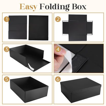 Gift Box, 16.5x13x5.5 inches Large Black Gift Boxes with Lids for Presents, Birthday Box Contains Card Ribbon Shredded Paper Filler, Gift Wrap Boxes for Valentine Mother's Day Christmas Anniversary