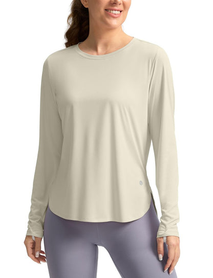 Women's Sun Shirts UPF 50+ Long Sleeve UV Protection Shirt Lightweight Quick Dry Workout Hiking Tops for Women(Oatmeal,XXL)