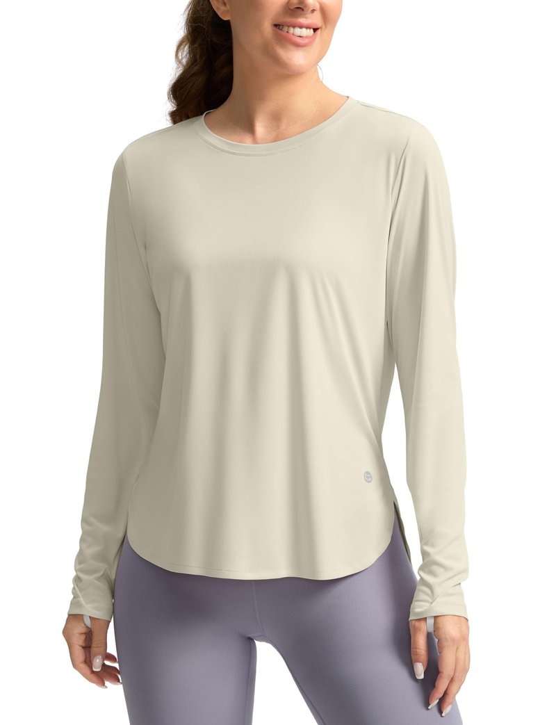 Women's Sun Shirts UPF 50+ Long Sleeve UV Protection Shirt Lightweight Quick Dry Workout Hiking Tops for Women(Oatmeal,XXXL)