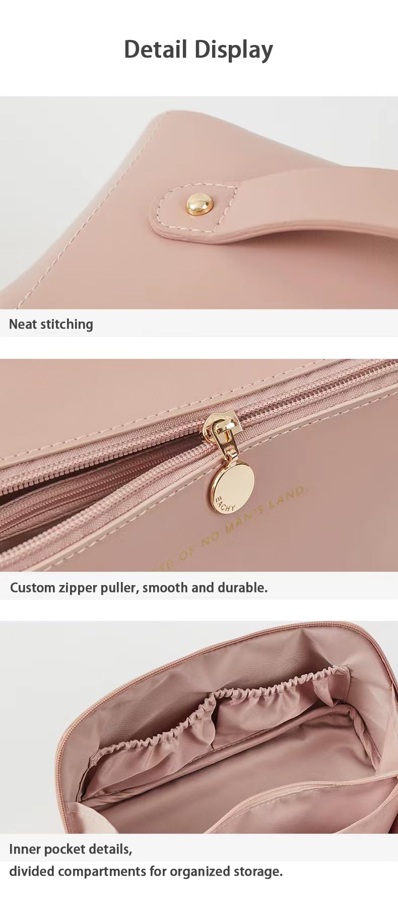 Travel Makeup Bag for Women, Large Capacity PU Leather Toiletry Bag with Multiple Compartments, Waterproof Cosmetic Organizer with Handle, Portable Travel Pouch for Skincare, Rose Pink