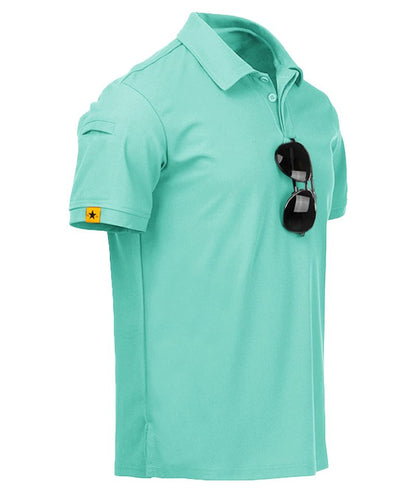 ZITY Mens Polo Shirt Short Sleeve Sports Tactical T-Shirt Athletic Golf Polos Daily Casual Stylish Collared Shirts for Men Turquoise Blue 5X-Large